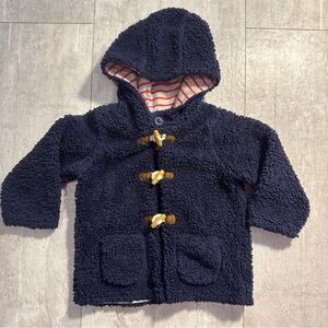 Navy Sherpa Hooded Toggle Coat with Striped Lining baby Boden 18-24 mos